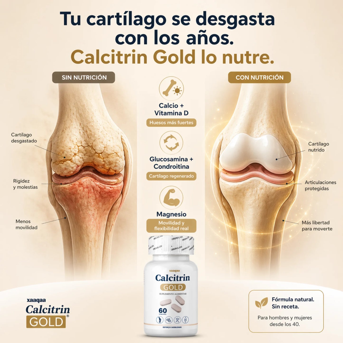 Imagen de Calcitrin Gold de KaJota, producto de bienestar en cápsulas con ingredientes naturales para la salud ósea y articular.