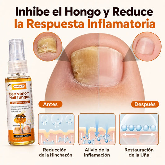 Spray reparador de uñas KaJota con veneno de abeja, botella pequeña y aplicador para fortalecer y cuidar las uñas naturales.