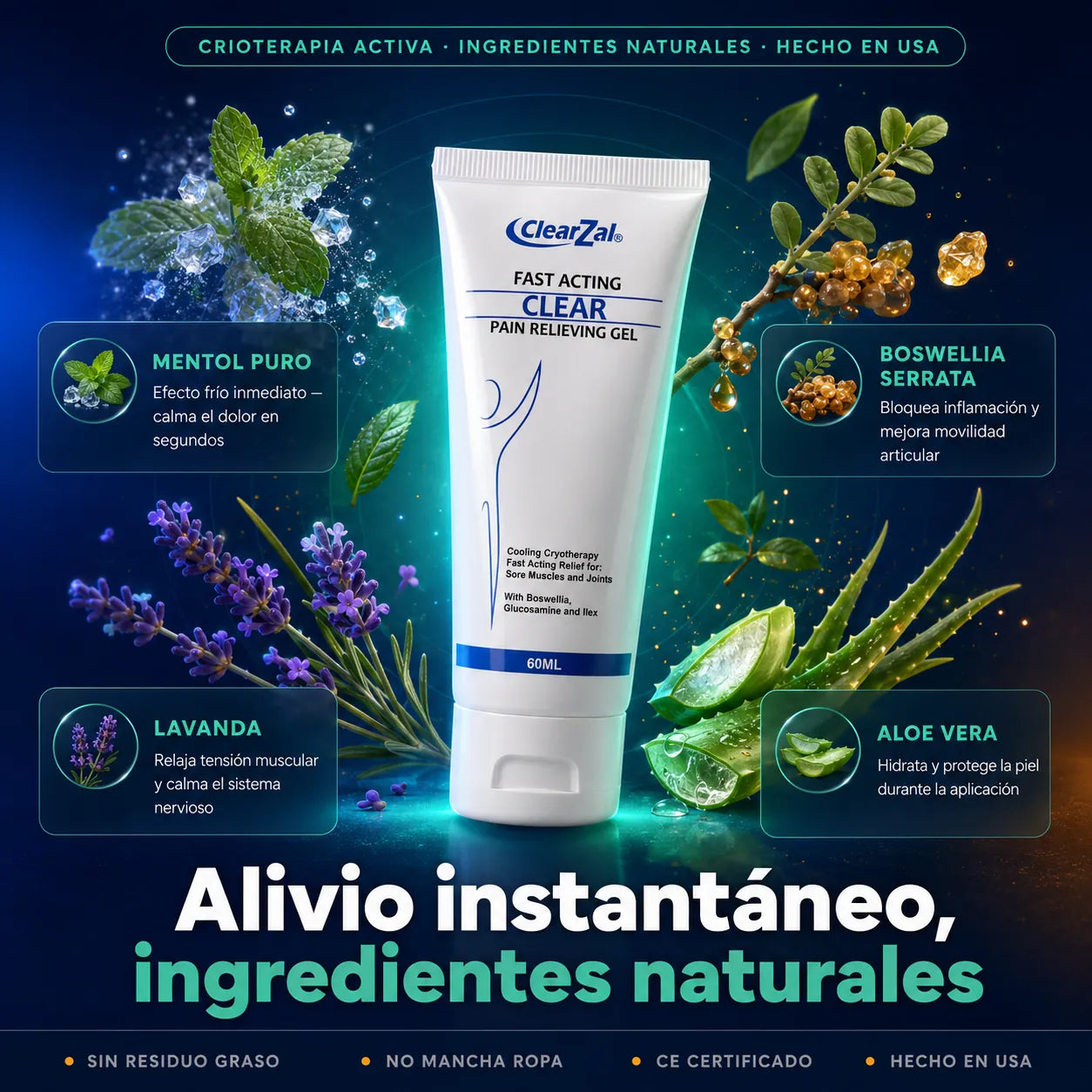 Frasco de 60ml de ClearZal de KaJota para bienestar, con gotas transparentes en envase con etiqueta blanca y logotipo.