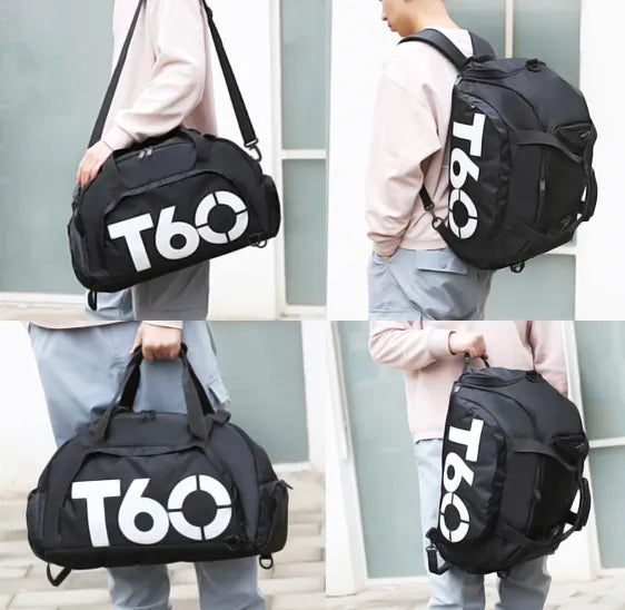 Bolso multifuncional KaJota de color negro con múltiples compartimentos y correas ajustables, diseño práctico y moderno.