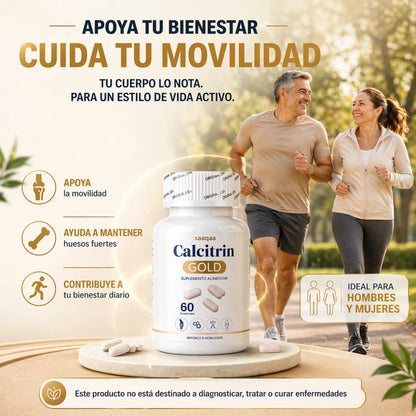 Banner promocional de Calcitrin Gold de KaJota, suplemento de bienestar para la salud ósea y musculatura.