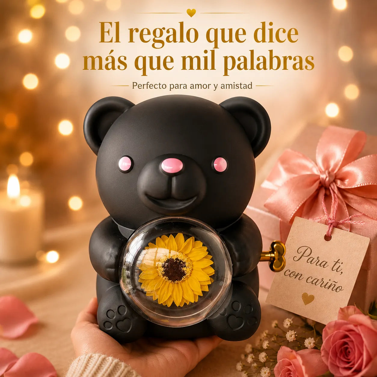 CAJA OSITO GIRASOL + Collar Treboll Corazon