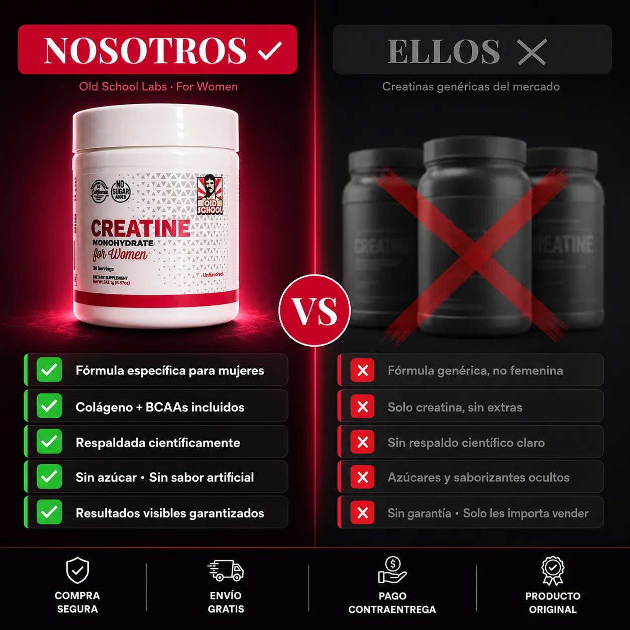 Creatina para mujeres de la marca KaJota, suplemento de salud en polvo con envase y cucharita medidora en fondo blanco.