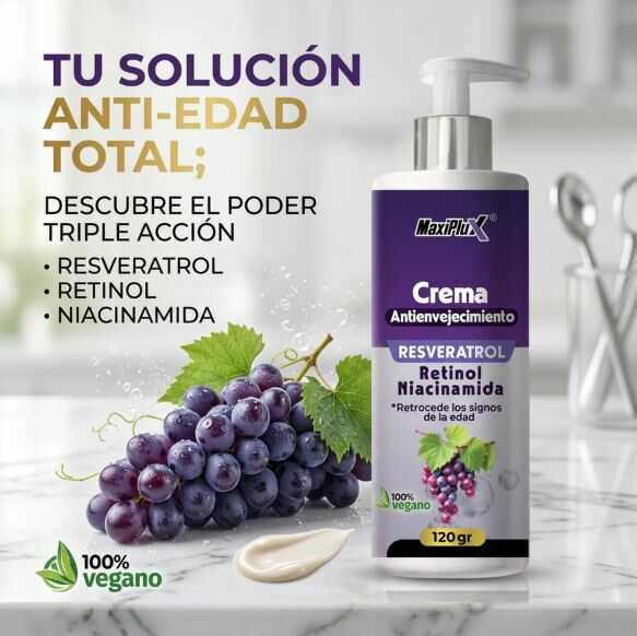 Crema de resveratrol de KaJota para belleza, frasco con textura y color crema en un envase elegante.