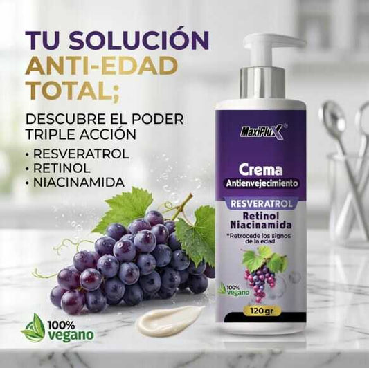 Crema de resveratrol de KaJota para belleza, frasco con textura y color crema en un envase elegante.