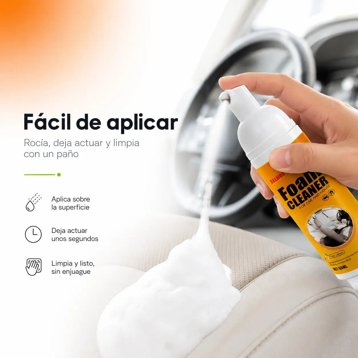 Espuma limpiadora de hogar KaJota en botella con pulverizador, espuma blanca y suave para limpieza eficiente.