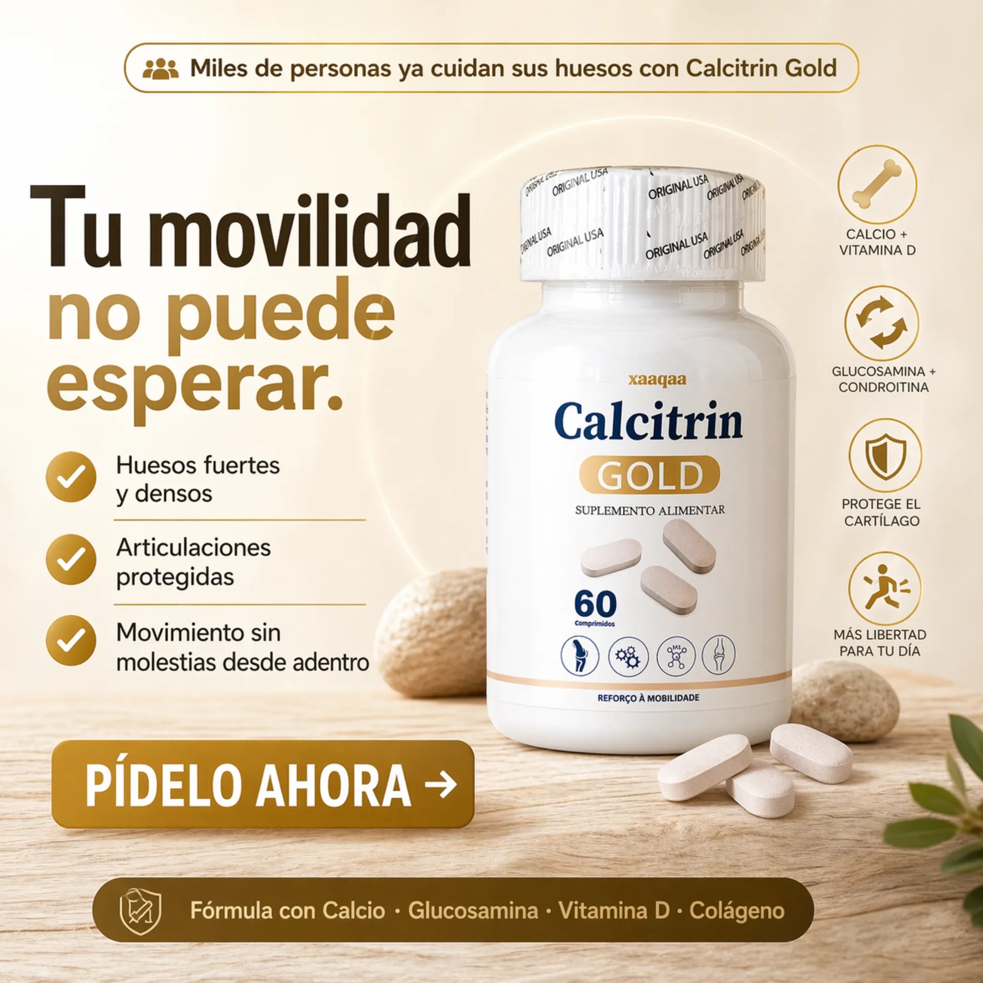 Imagen de Calcitrin Gold de KaJota, suplemento de bienestar en cápsulas con ingredientes naturales para fortalecer huesos y articulaciones.