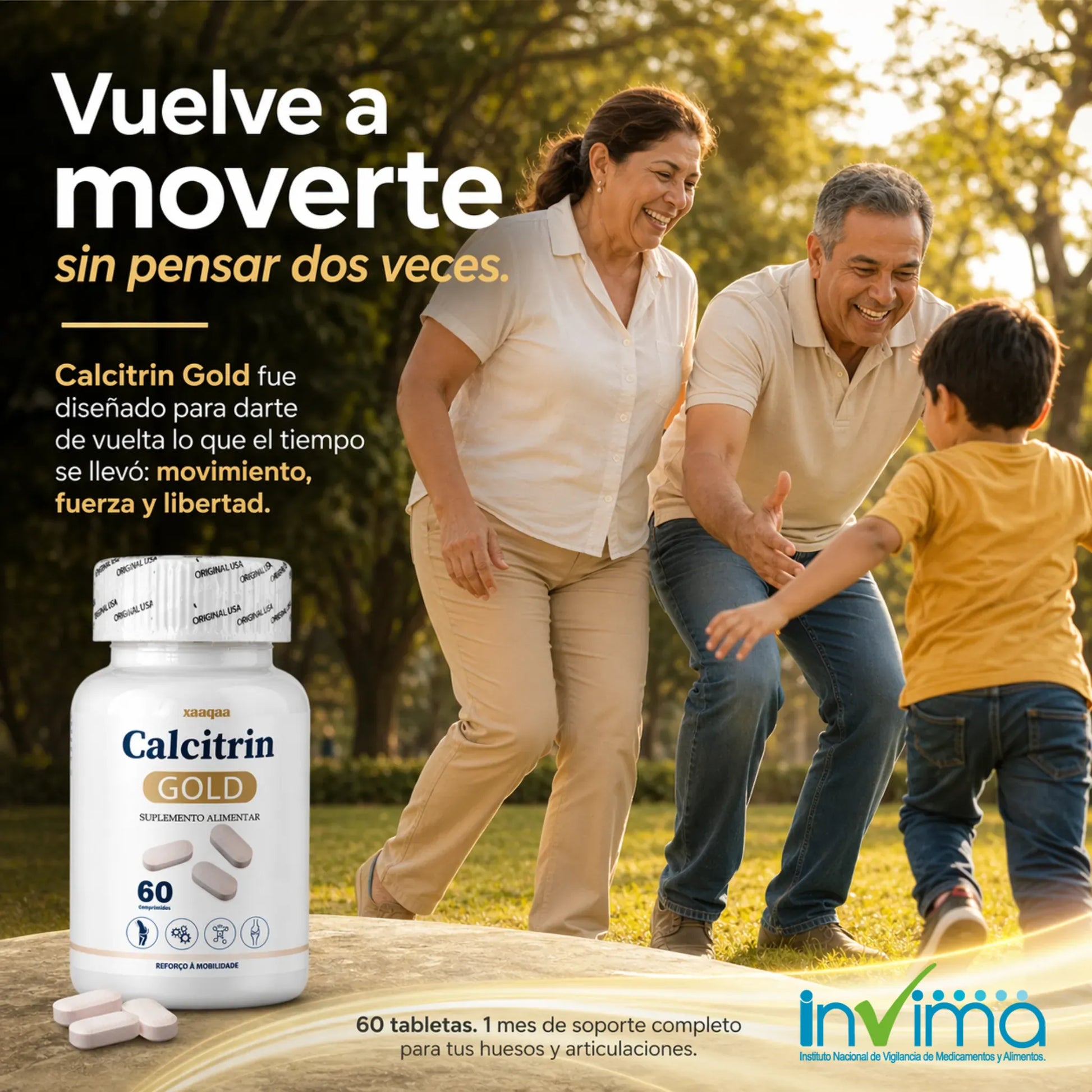Suplemento Calcitrin Gold de KaJota en cápsulas para bienestar, con envase y cápsulas visibles en la imagen.