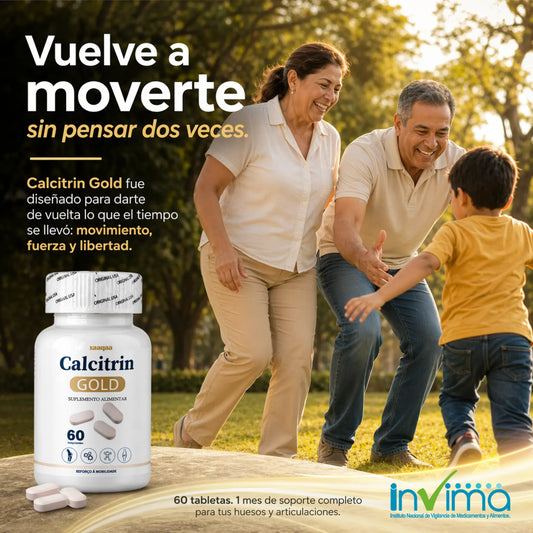 Suplemento Calcitrin Gold de KaJota en cápsulas para bienestar, con envase y cápsulas visibles en la imagen.