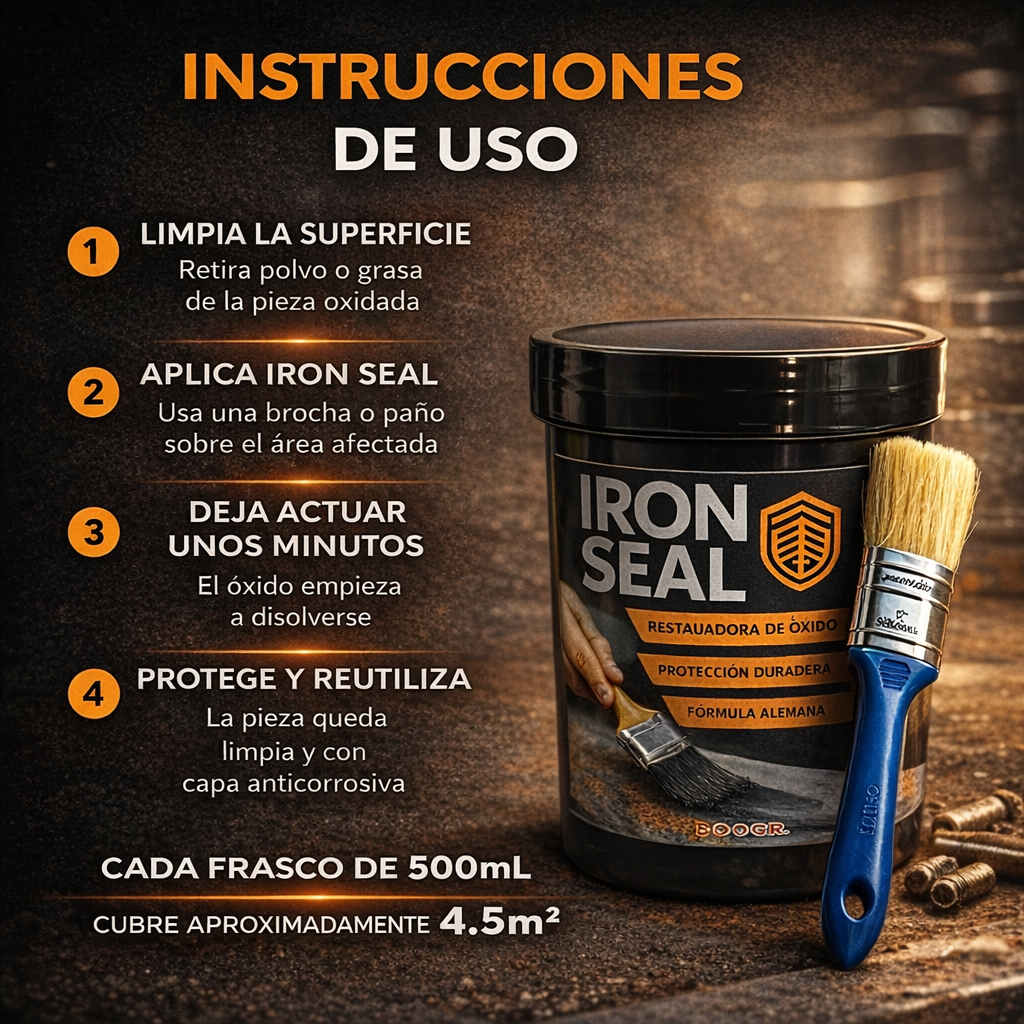 Sellador de hierro para reparación de óxido, producto para el hogar de la marca KaJota, muestra una superficie con pintura antioxidante.