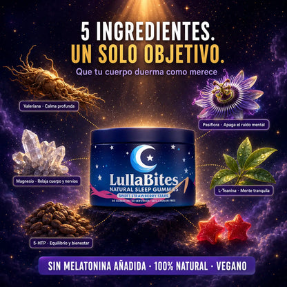 Gomitas de bienestar Lullabites de la marca KaJota, con forma divertida y colores brillantes sobre fondo blanco.