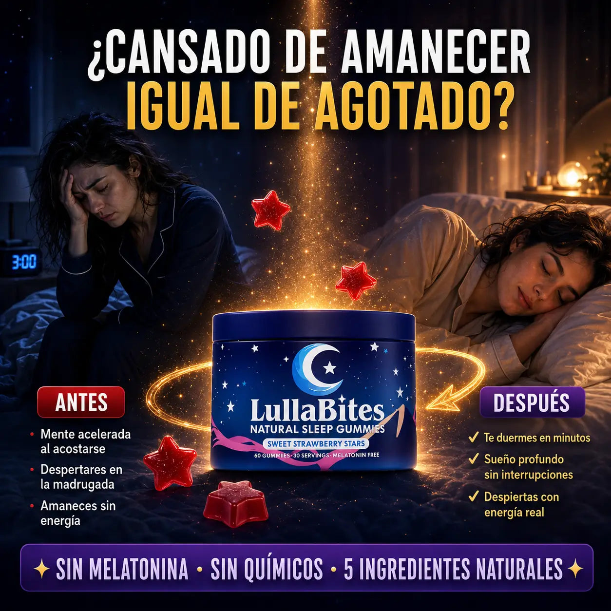 Gomitas de bienestar Lullabites de la marca KaJota en una mano, ideales para relajación y tranquilidad natural.