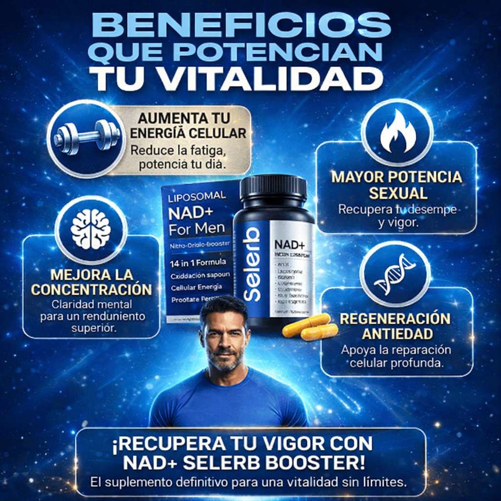 Suplemento de salud Nad+ Selerb de KaJota, botella con cápsulas para mejorar energía y bienestar natural.
